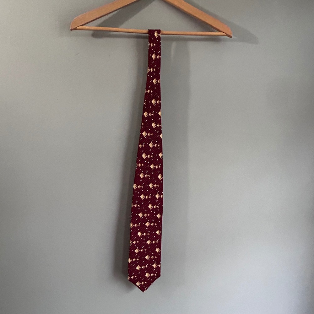 Zylos George Machado Mens Silk Tie Burgundy Gold Geometric Diamond Made in USA
